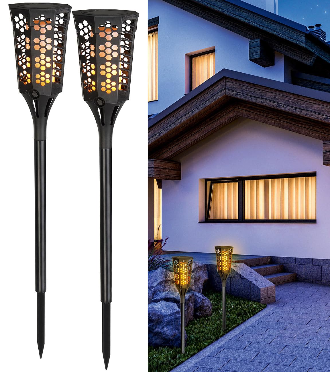 Lunartec Fackel Solarleuchten: 8er-Set LED-Solar-Gartenfackeln mit Flammen-Effekt und Akku, 78 cm (Solarlampen Garten Fackel, LED-Solarleuchte)