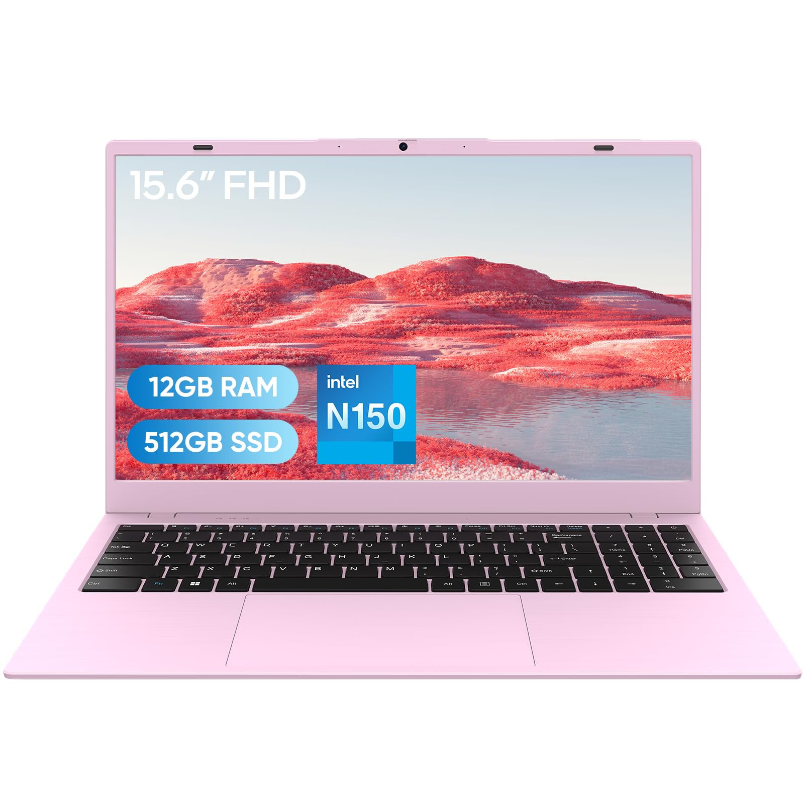 MARGOLAI 15.6" FHD Student Laptop Computer, 12GB DDR5, 512GB SSD, Quad-Core N150(Beat to i3-1115G4, Up to 3.6GHz), WiFi 6, Bluetooth 5.2, Pink