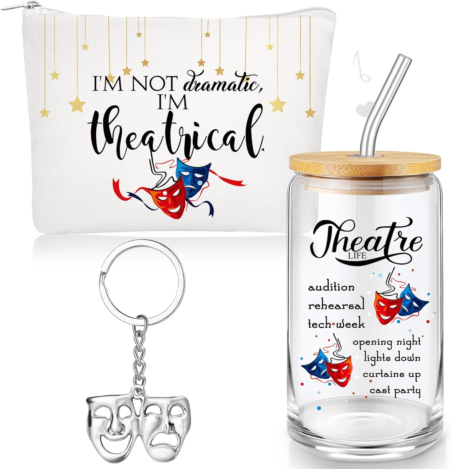 Sieral Theatre Gifts for Women Broadway Music Lover Gifts Wine Tumbler Musical Zipper Pouch Piano Keychain for Student Drama Lover Queen Teacher Actress