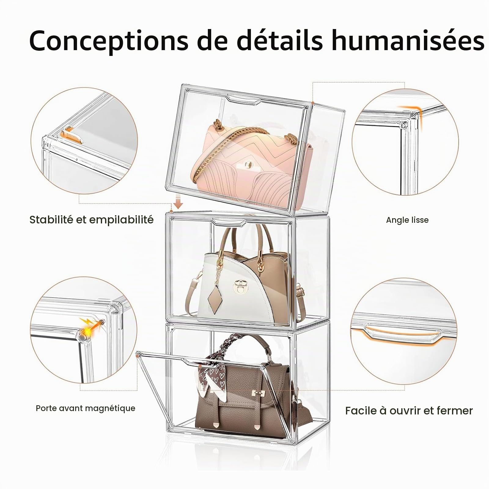 2pcs 45x33x33cm Vitrine en Transparent avec Boîte de Rangement Empilable | Madehay Vitrine Porte Magnétique pour Casque Modèle de Voiture Figurines d'action Objets de Collection, DIY