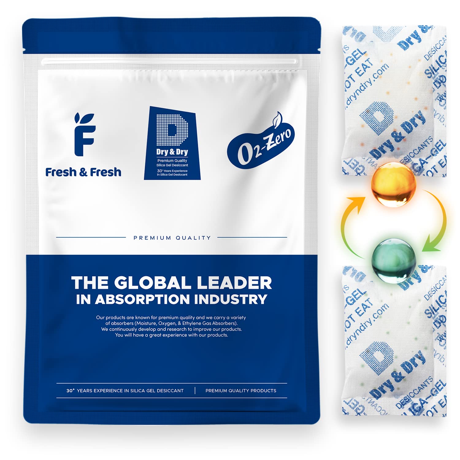 Dry & Dry 20 Gram [100 Packs] Orange Indicating(Orange to Dark Green) Mixed Silica Gel Packets - Food Safe Rechargeable Silica Packets Desiccants