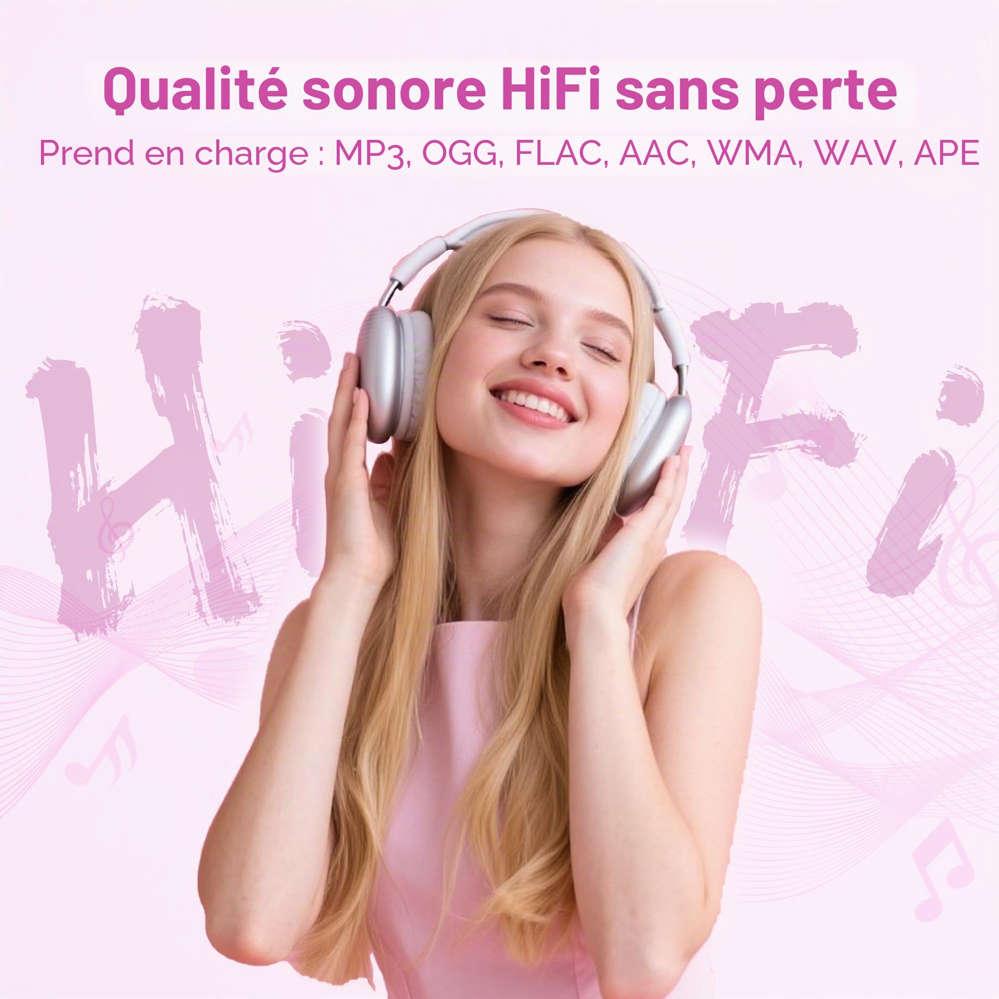 SWOFY Lecteur de Musique HiFi Portable 2,4 Pouces Bluetooth 5.4, Radio FM, Haut-Parleur HD, Livre électronique, enregistreur Vocal, Lecteur numérique, écouteurs Inclus（Rose）