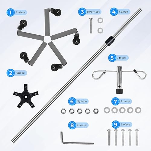 Miniatura 12 de IV postes con ruedas IV soportes 2 ganchos 5 patas base rodante con acero inoxidable resistente, altura ajustable