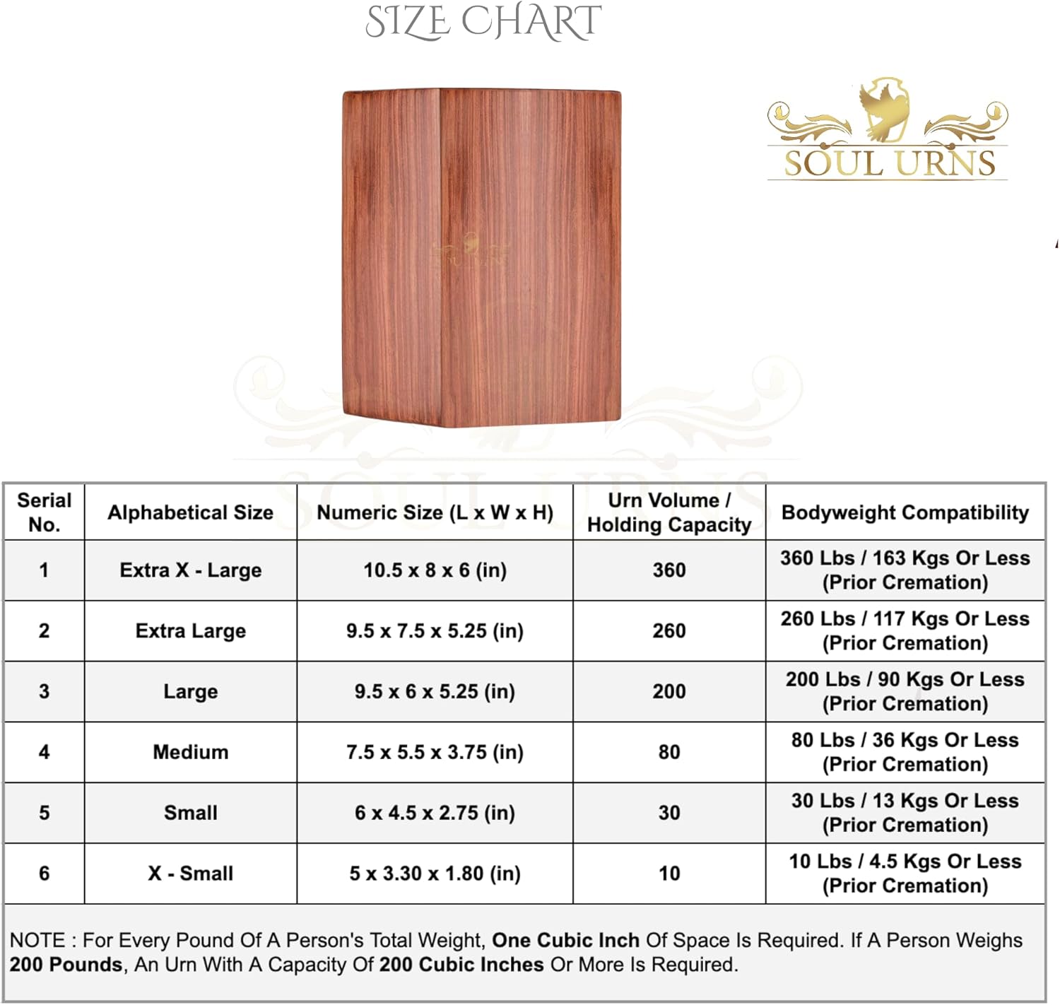 Rosewood Cremation Urn for Human Ashes Adult Male Female - Decorative Urns for Men Women - Burial Urn for Adults (Bevel Edges, Large | 200 lbs)