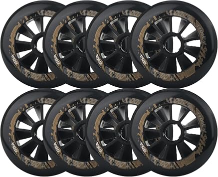 85A 90MM/100MM/110MM Inline Skate Wheels 8 Pack, Competition Wheels, Indoor and Outdoor Training Wheels, Replacement Wheels, Black Gold, 100mm