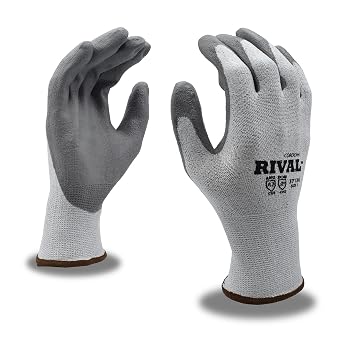 قفازات شل HPPE من فئة 13 قياسًا من قشور الصدأ من مادة البولي يوريثين الرمادي ، مستوى القطع A2 من ANSI ، متوسط ، 10 عبوات