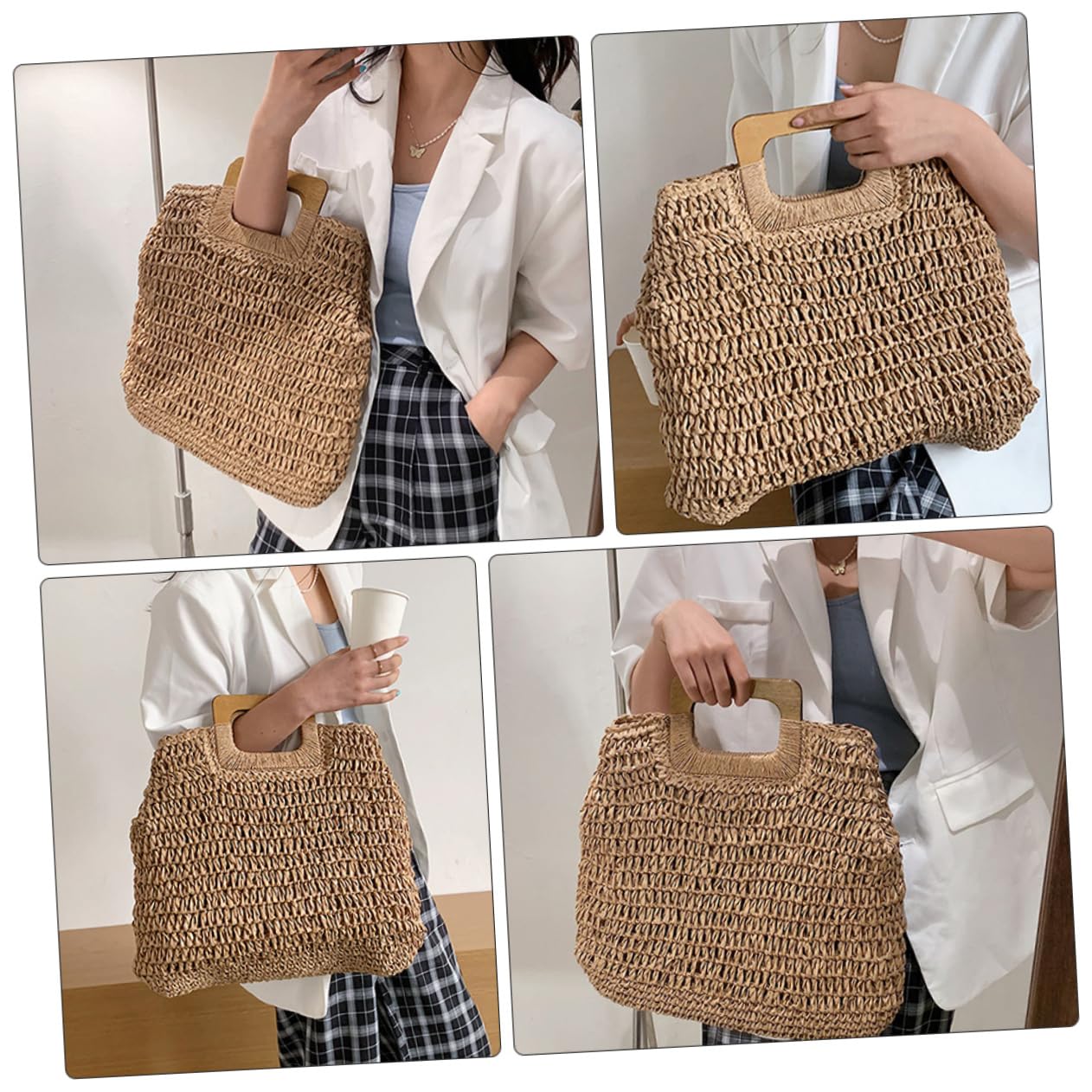 Handtasche Strand Große Strandtasche aus Stroh mit Leichtem Material und Großem Fassungsvermögen für Damen für Outdoor und Partys