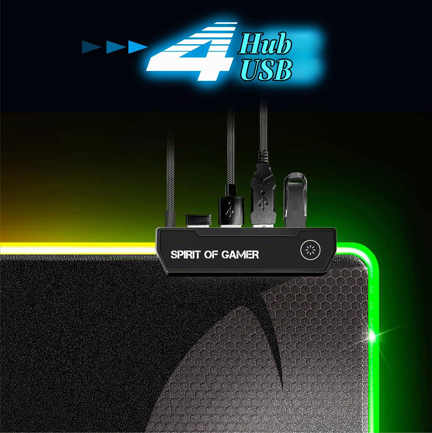 Grand Tapis de Souris Gamer XXXL RGB (900x400 mm) + Hub 4 Ports USB Inclus | 12 Modes de Rétroéclairage | Base Antidérapante en Caoutchouc | Gaming Mousepad Lumineux Ergonomique pour PC