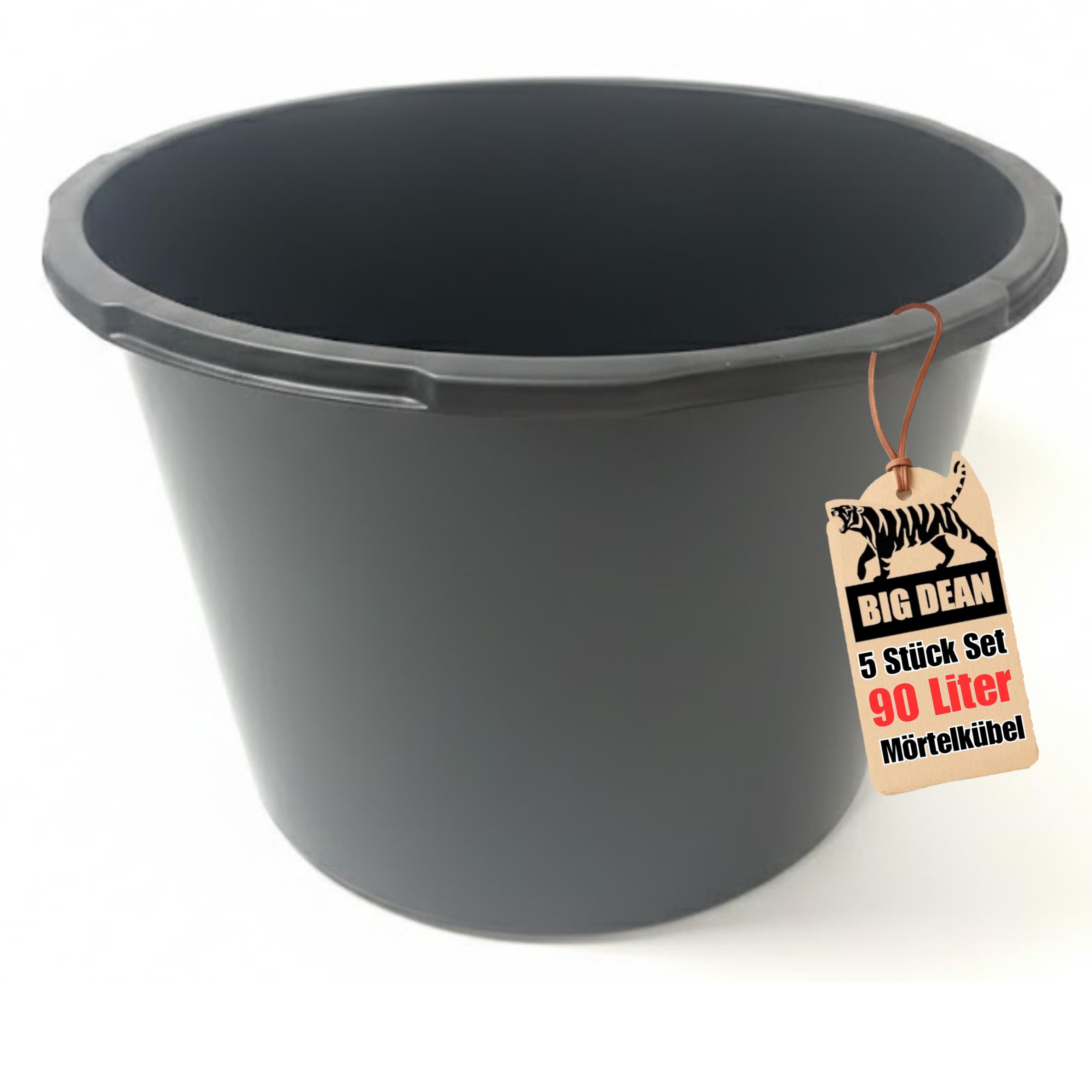 BigDean 5 Mörtelkübel 90 Liter Schwarz Kunststoff UV-beständig Stapelbar | Maurerwanne für Baustelle - Made in Poland