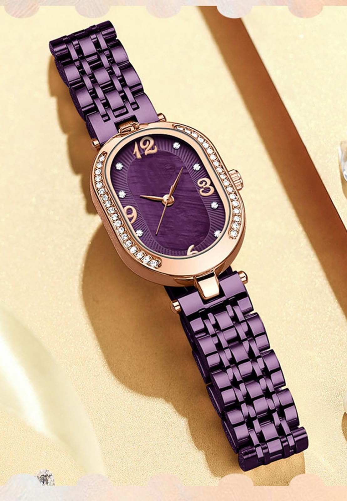 FANMIS Reloj casual de cuarzo impermeable de acero inoxidable con diamantes de imitación para mujer (morado)