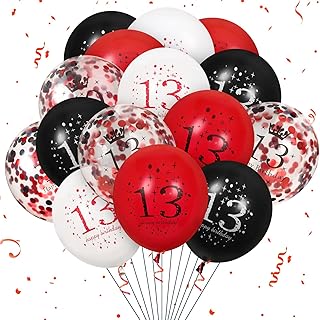 13th Latex Birthday Balloons, 16Pcs Red Black Happy 13th Birthday Balloons, Red Black 13th Birthday Party Decorations Balloons for Girls Boys 13th Birthday Decor