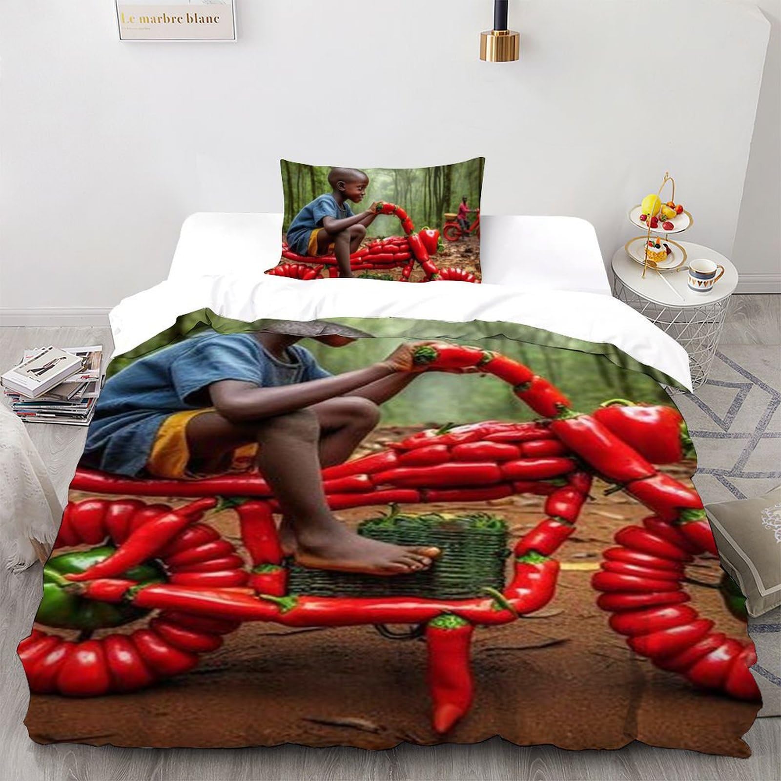 Housse de couette poivrons légumes fruits pour transformer la chambre d'un garçon