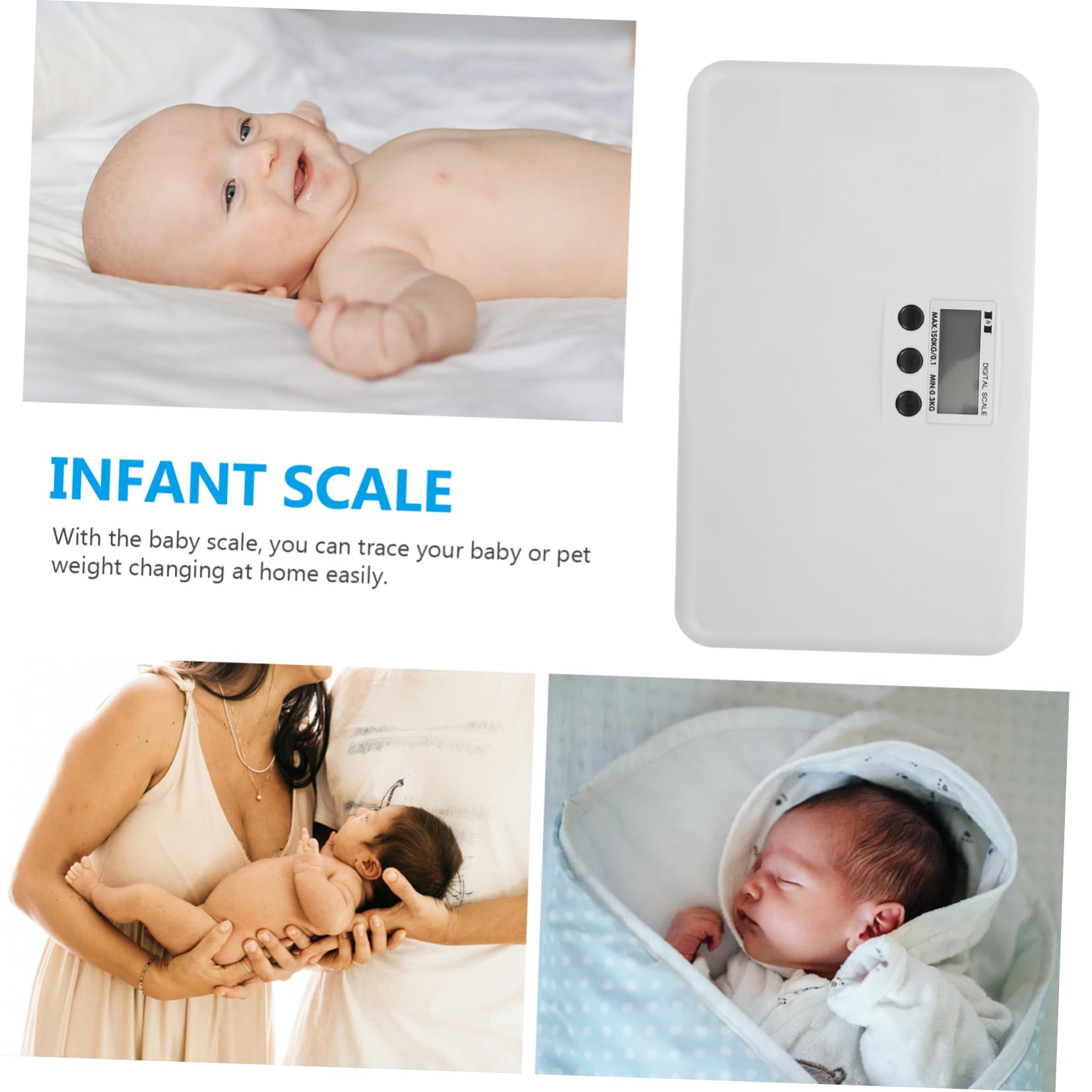 Abaodam Bilancia Elettronica Digitale Multi Funzione Display Digitale per Peso Massimo 150kg, Materiale Plastico Bianco Ragazzo Ragazza e Animali Domestici per Uso Domestico