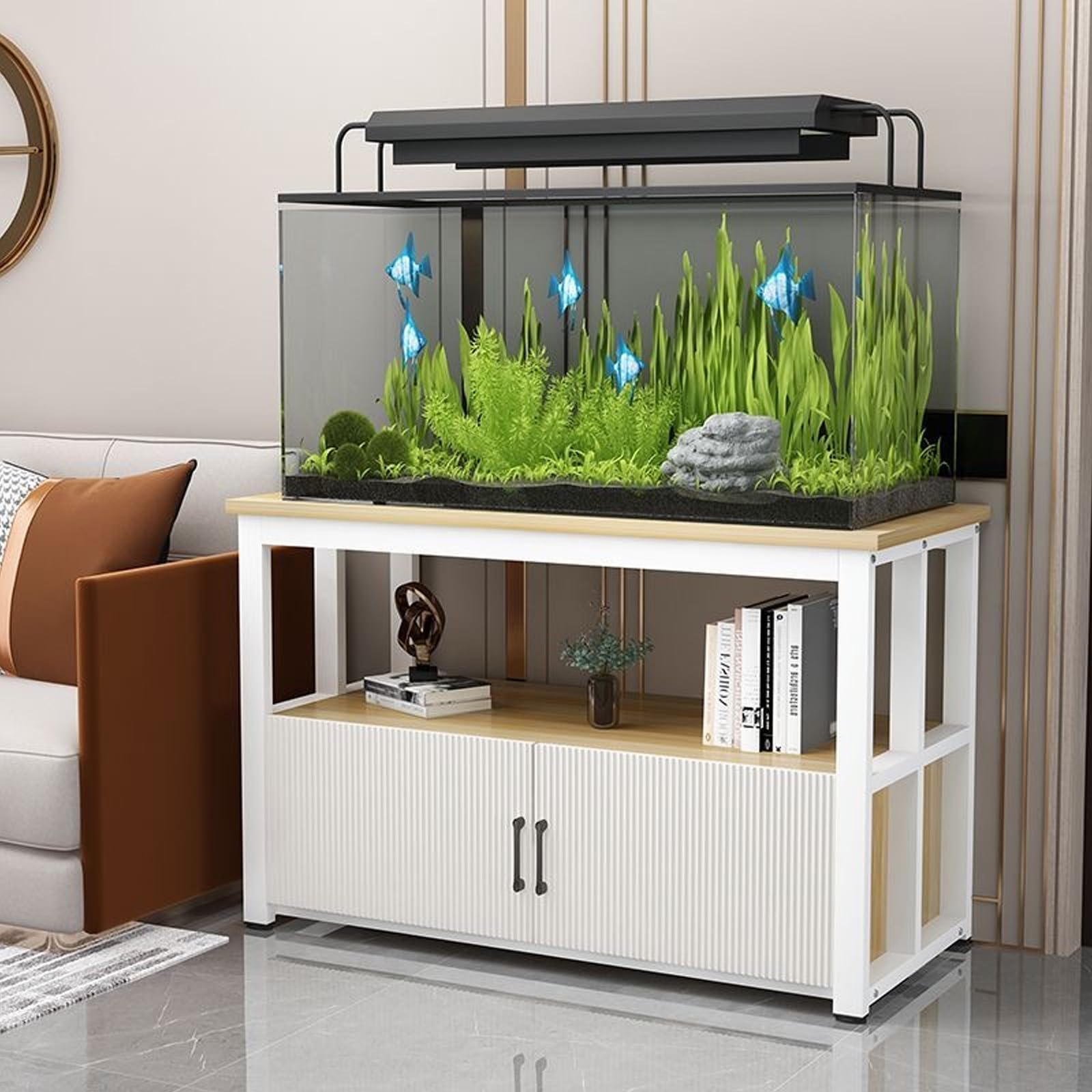Stojak na Akwarium, Nośność 800 Kg, Stojak na Akwarium z Otwartą Półką i Szafką, Stojaki na Terrarium do Nowoczesnego Wystroju Domu/biura(Yellow,80x50x70cm)