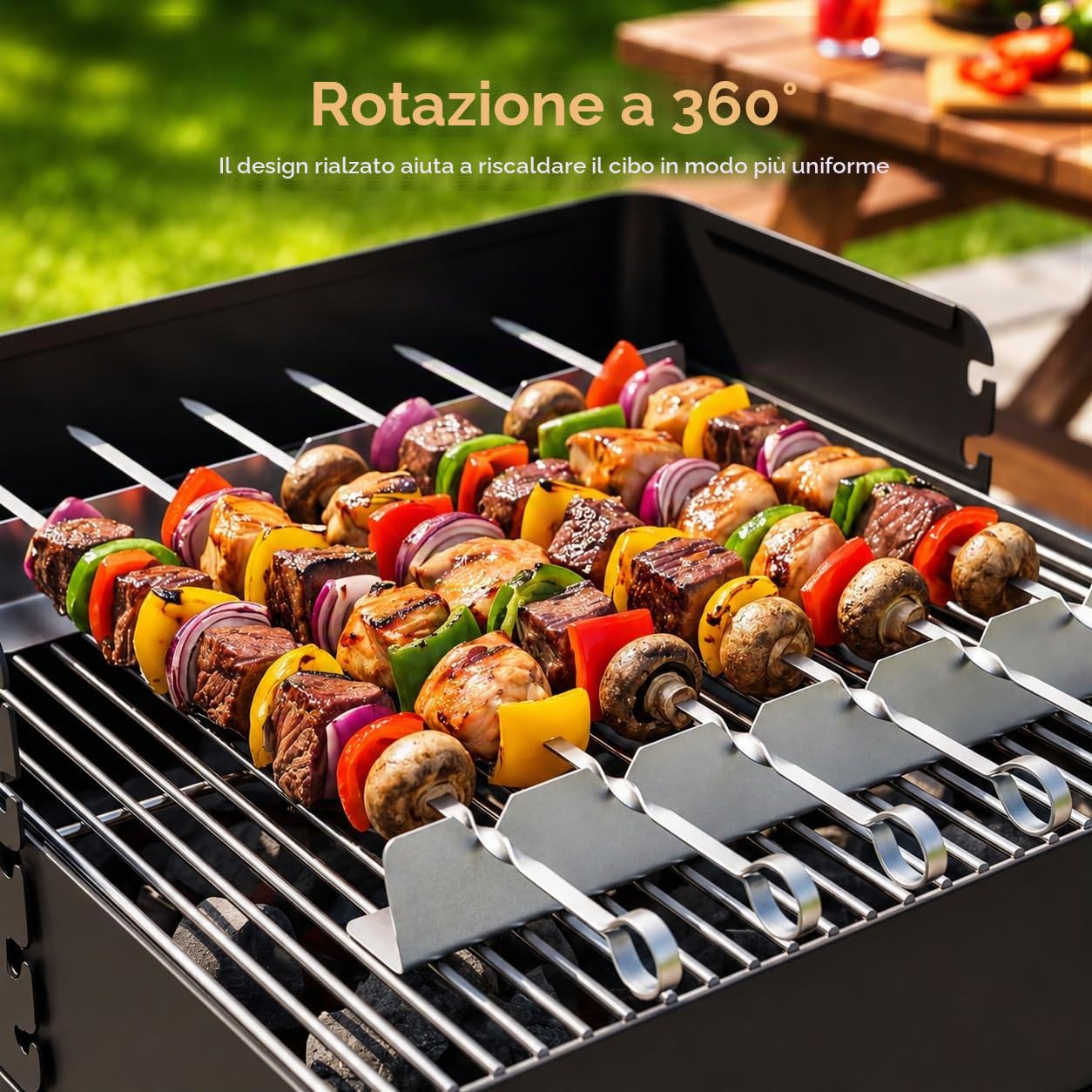 Homealexa Set di Spiedini per Barbecue, Spiedini per Griglia Kabob con Supporto, Accessori per Griglia con 6 Spiedi per Barbecue e Cornice, Accessori per Spiedi di Carne per Barbecue all'aperto