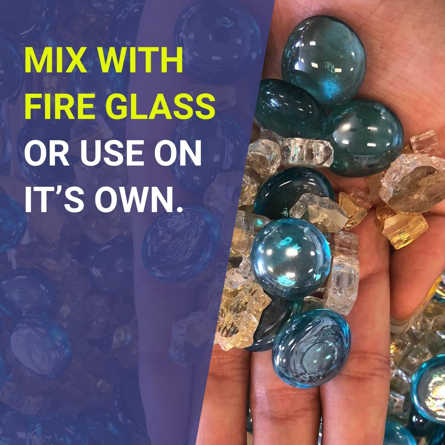 American Fire Products | Fire Glass Beads, 1/2”| Use in Fireplace, Fire Pit or Bowl | for Natural Gas or Propane Fires | Safe Tempered Glass for Outdoor & Indoor | Glacier Ice, 10lb Bag