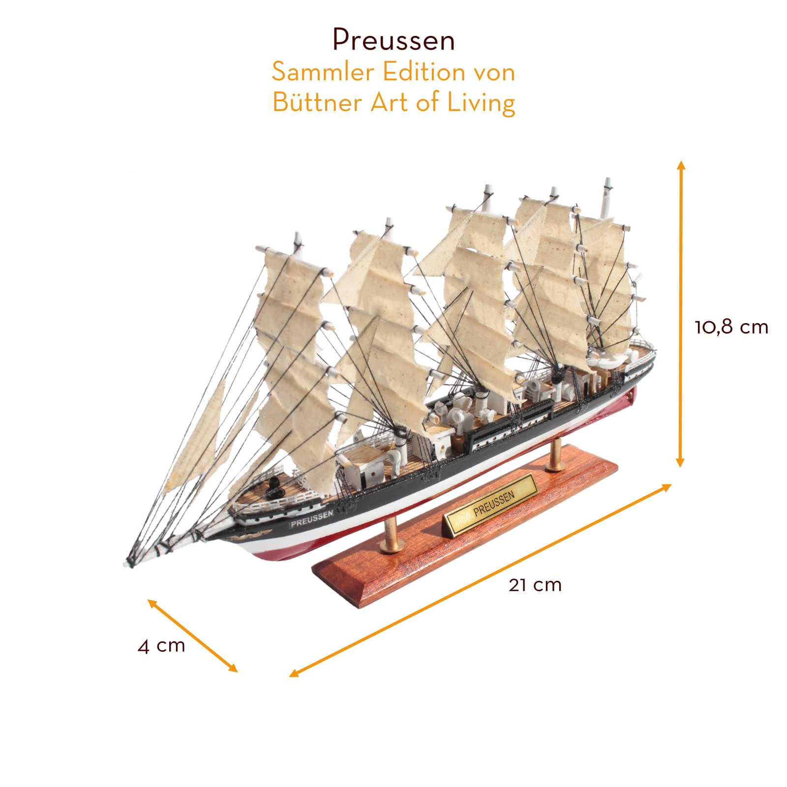 Büttner Sammler Edition Modellschiff Schiffsmodell Modellbau Holzmodell Standmodell klein zur Dekoration kein Bausatz Flying P-Liner PREUSSEN 20cm