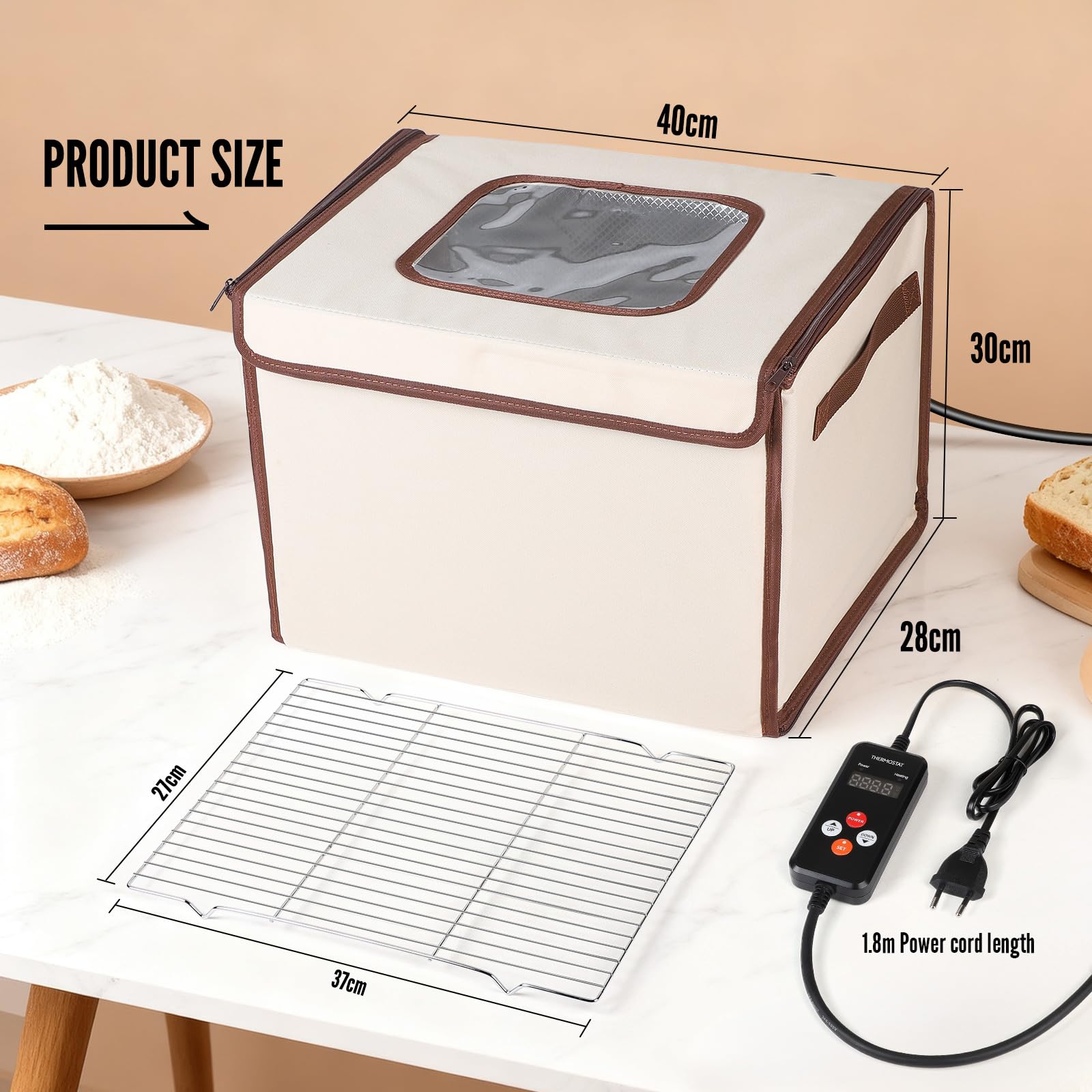 SWAWIS 40x30x28cm Caja de Fermentación con Función de Calefacción para Masa 230V 70W, Plegable, Control de Temperatura 20-50 ℃, Temporizador 0-24h, para Hogar Pan Pizza Yogur