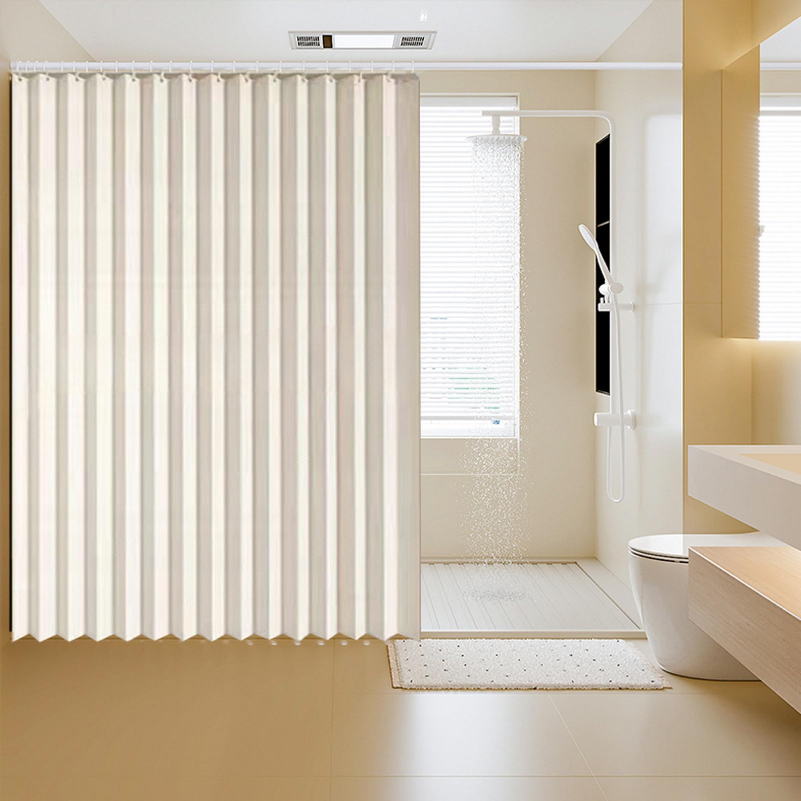 Rideau de douche imperméable en tissu antisoldé avec crochets - Rideau de salle de bain pliable à séchage rapide - Bleu - 200 x 180 cm - Élégant et durable pour décoration d'intérieur
