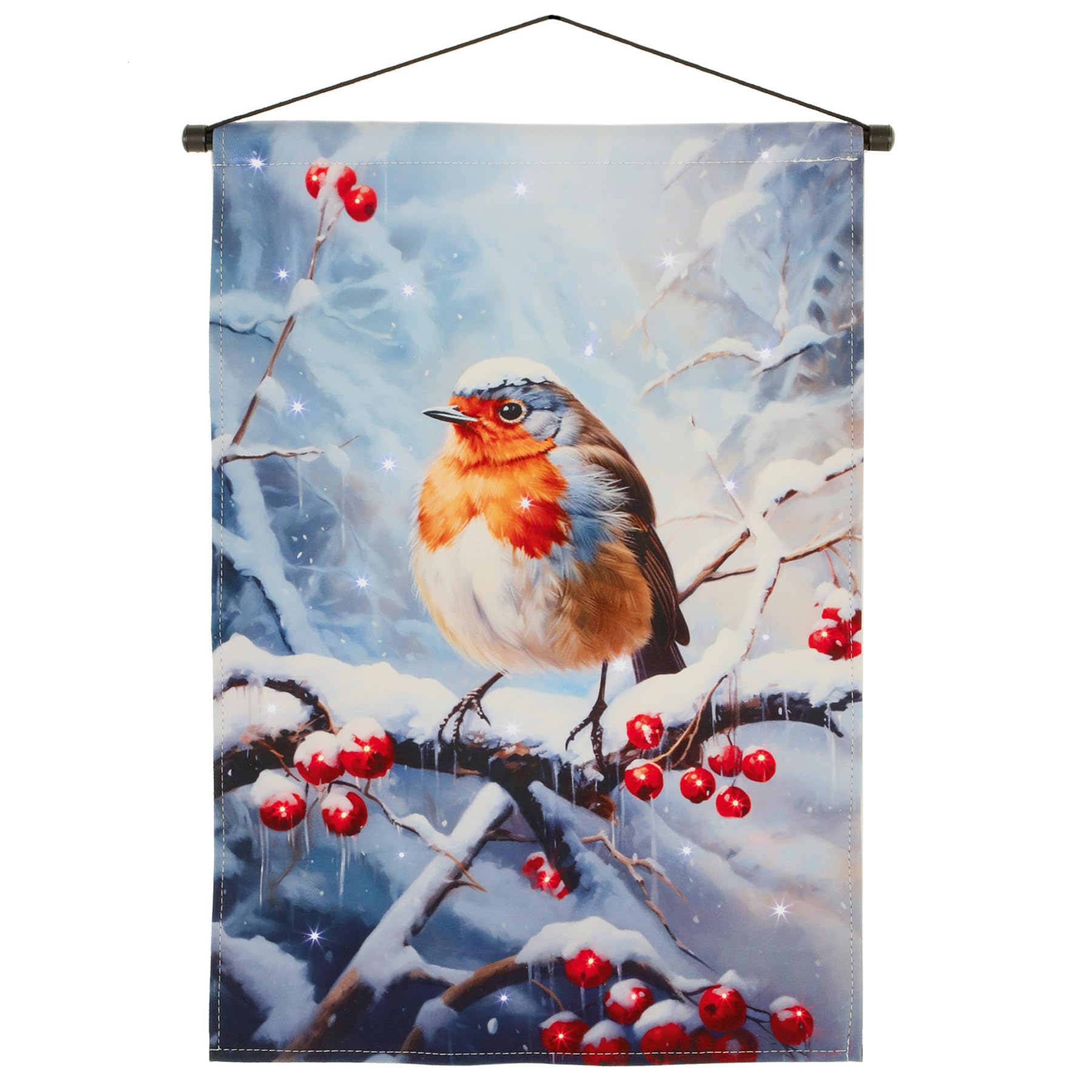 Widdle Gifts Snowy Robin 9089 Christmas Picture Fibre Optic Lights 60Cm X 40Cm Fabric Scroll With Hanger (Snowy Robin 9089)