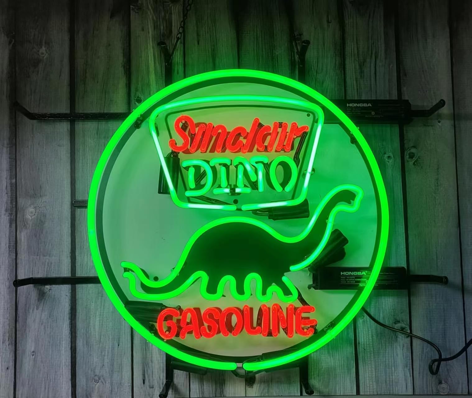 Neon Signs Beer Bar Club Sinclair Dinosaur Beer Sign Glass Gasoline Neon Signs for Office Hotel Pub Cafe Man Cave Art Wall Lights 24 X 20 - Inches