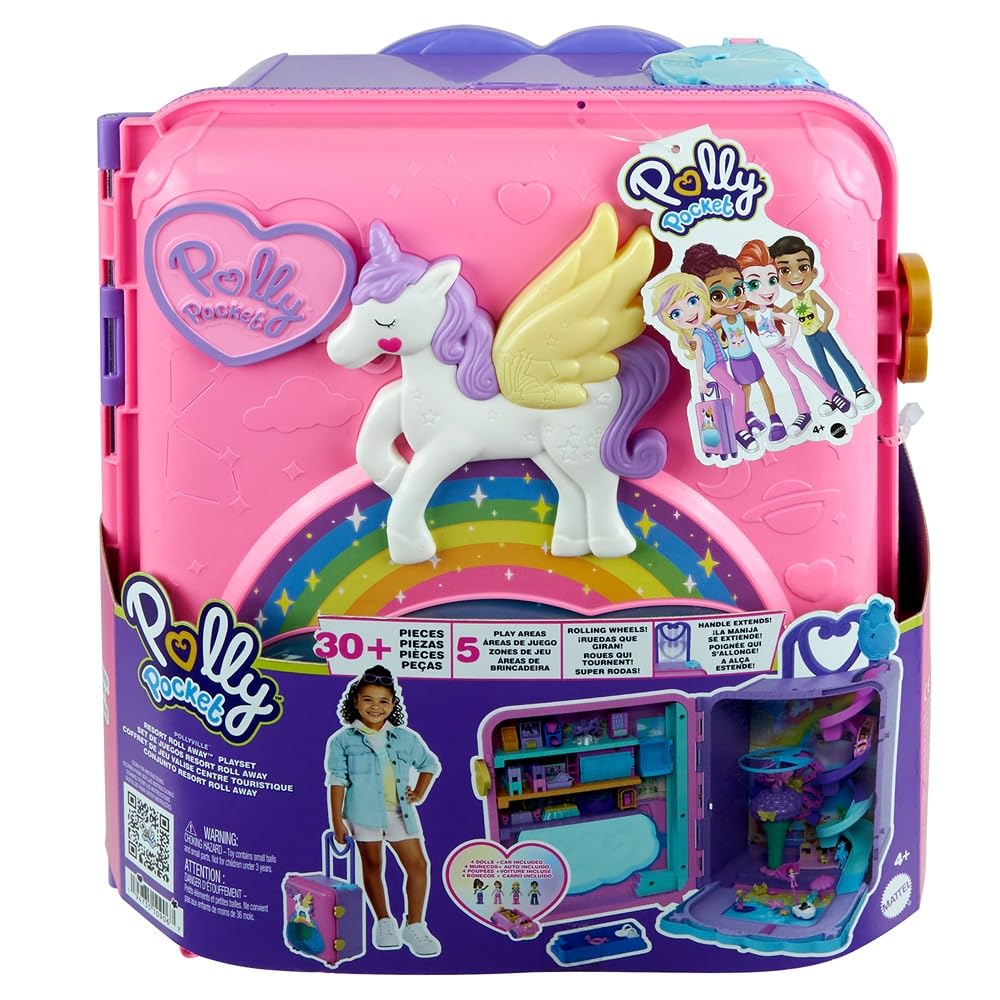 Polly Pocket Maleta Vacaciones sobre Ruedas Cofre con muñecas y Accesorios, Juguete +4 años (Mattel HKV43)