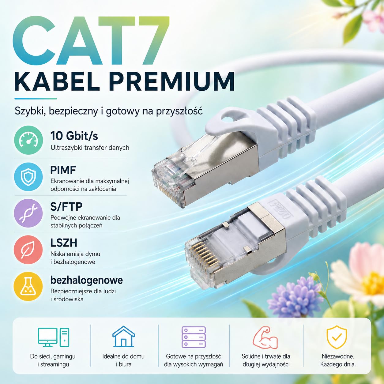 1aTTack.de 7,5 m - czerwony - 5 sztuk CAT.7 kabel sieciowy kabel krosowy SFTP PIMF LSZH Gigabit Lan kabel 10 Gb s cat7 kabel surowy z wtyczką RJ45 Cat6a kompatybilny z CAT5 CAT6 cat7 cat8