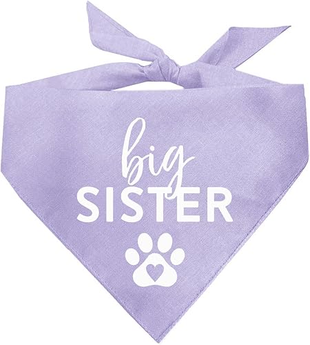 Bandana para perro con mensaje de anuncio de bebé para hermana mayor con pata de corazón (lavanda, OS 86)