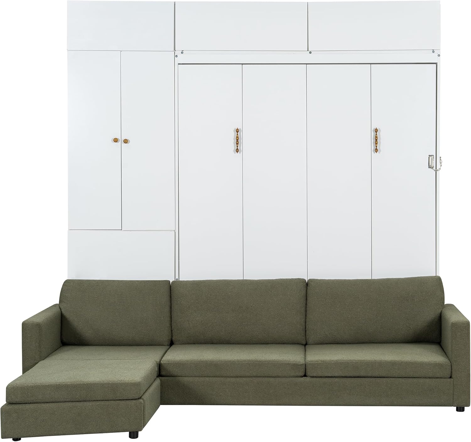 Harper & Bright Designs Queen Size Murphy Bed, Wall Bed with Sofa and Shelves, Green