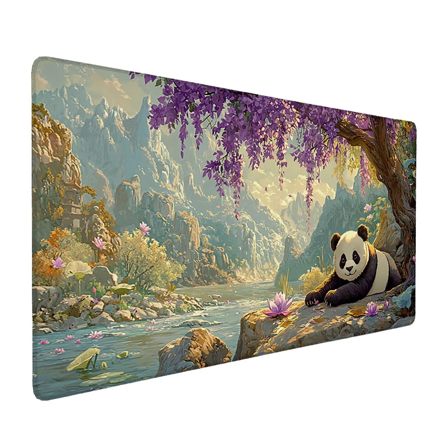 Podkładka pod mysz do gier XXL Mousepad 1000 x 500 mm, duża podkładka pod biurko z antypoślizgową gumową podstawą dla graczy, poprawia precyzję i szybkość (krajobraz Panda) X-927
