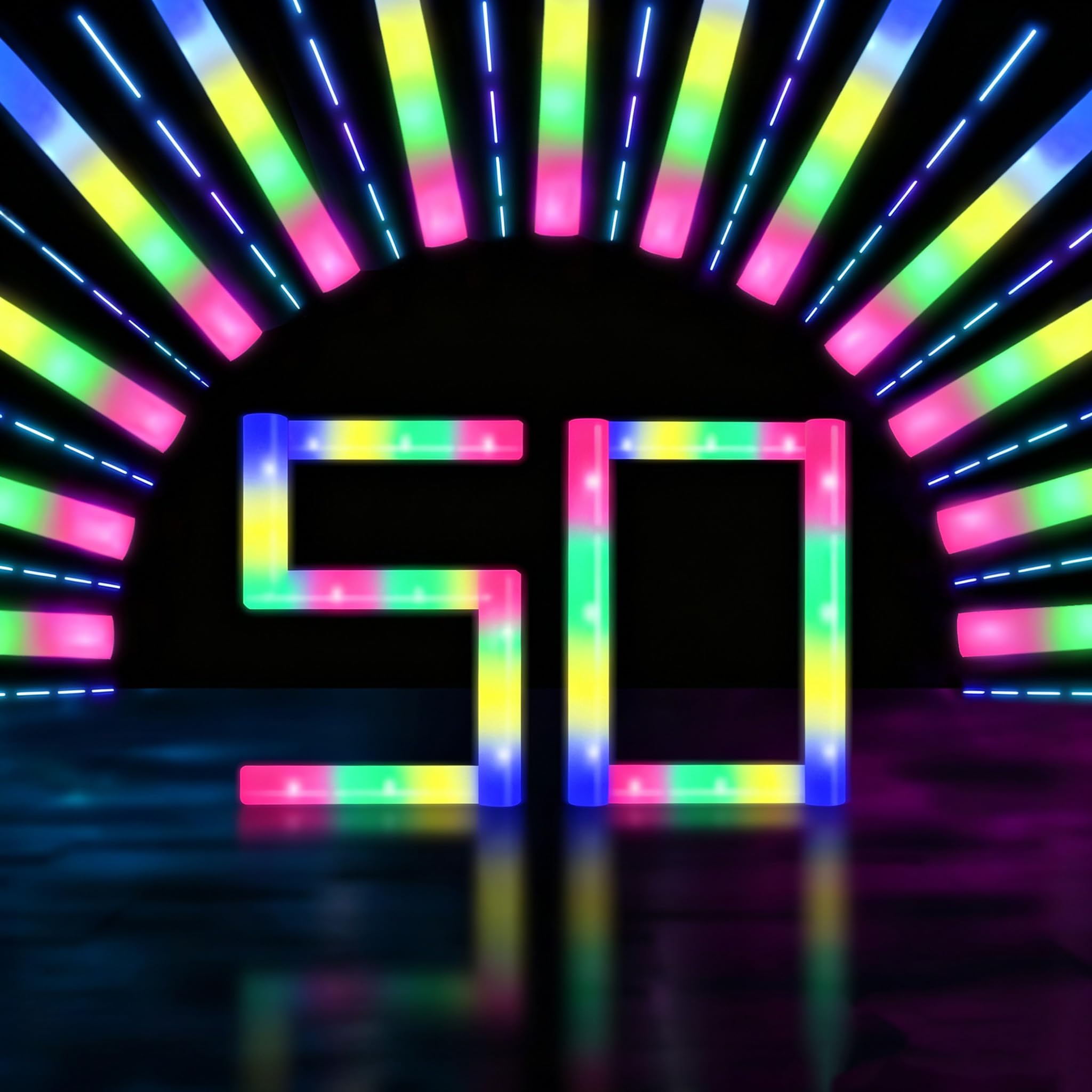 50 Stück Schaumstoff Leuchtstäbe LED, 47 cm Leuchtstab mit 3 Modi, 4 Farben Partygeschenk Packs für Hochzeit, Geburtstag, Konzerte Partystab, Partyzubehör