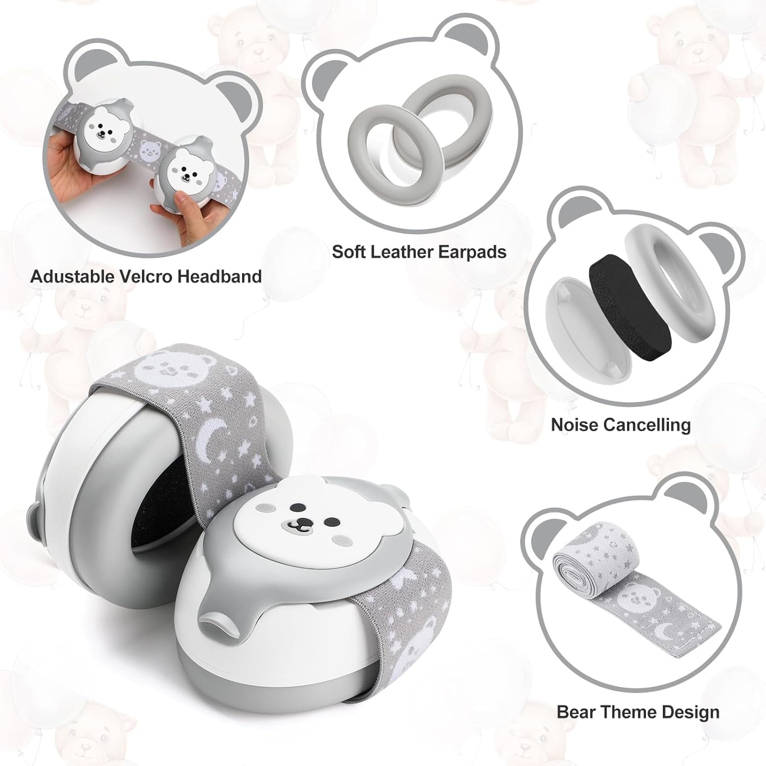 BIGASUO Baby Headphones-Infant Ear Protection for Babies 0-36 Months, 25dB NRR Baby Noise Cancelling Headphones with Little Bear Design,Airplane Essentials for Travel/Improves Sleep/Outdoor (BG37) 2