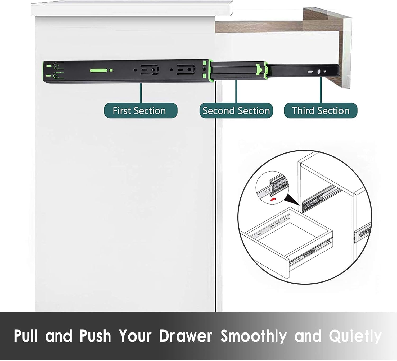 Full Extension Soft Close Drawer Slides 14 16 18 20 Inch, Heavy Duty Drawer Slides Rails, Dual Springs with Ball Bearing Cabinet Drawers Slides（1 Pair, 16 inch）