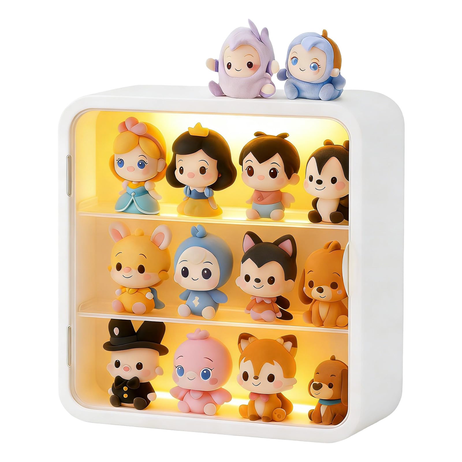 powerking Vitrina Transparente de 3 Niveles para Figuras, Caja de Almacenamiento de muñecas montada en la Pared, Soporte de exhibición Ajustable de acrílico con Puerta magnética para coleccionables