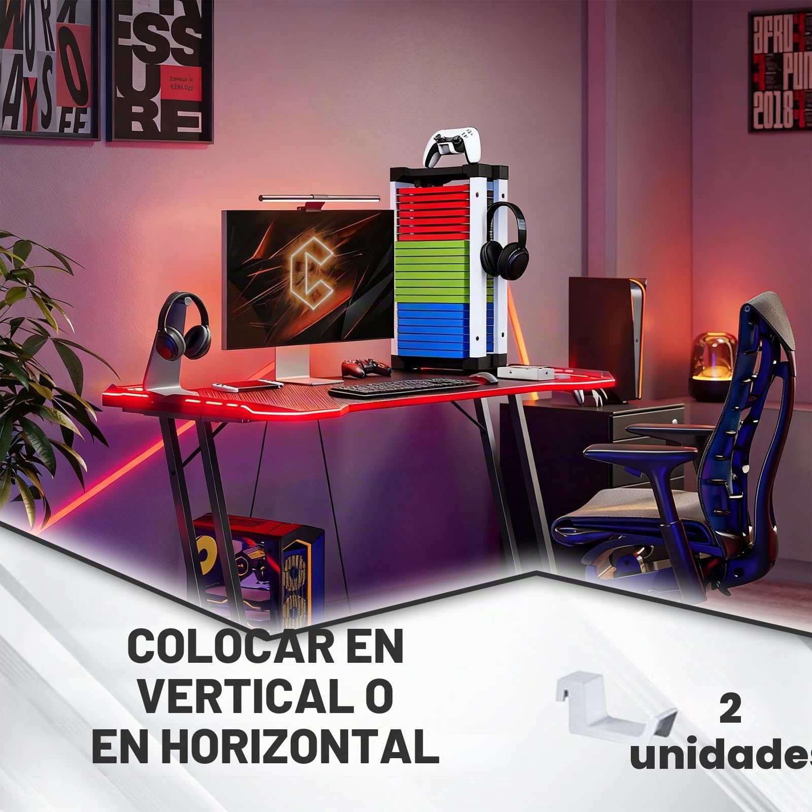 Soporte para discos de juegos, torre de almacenamiento de juegos PS5 con 2 ganchos, 23 discos de CD de juegos, Vertical & Horizontal Estantería Discos, para juegos PS5/Xbox/Nintendo Switch