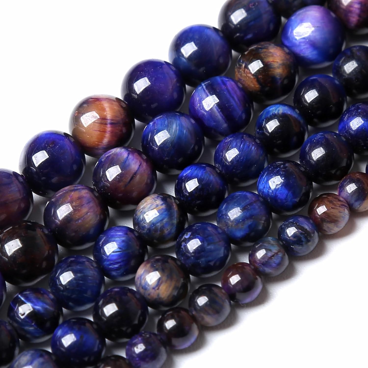 96pcs 8MM Natural Stone Galaxy Blue Purple Tiger Eye Stone Round Beads Loose Beads for Jewelry Making DIY Bracelet 2 Strands 32"