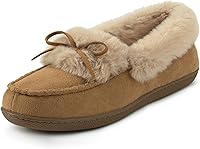 RockDove Women's Cozy Faux Fur Lined Micro Suede Moccasin Slippers - Vegan Memory Foam Indoor/Outdoor