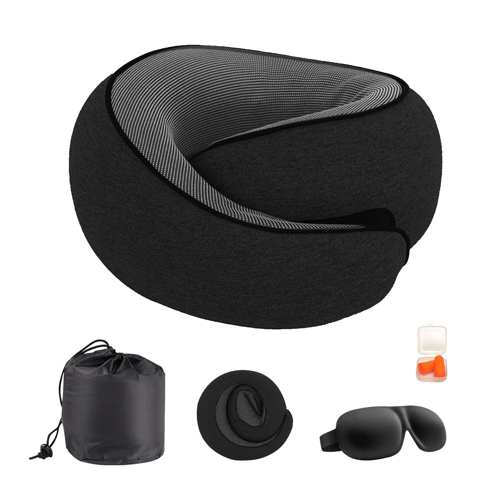 Oreiller de voyage mousse à mémoire de forme réglable 360° pour avion avec masque de sommeil