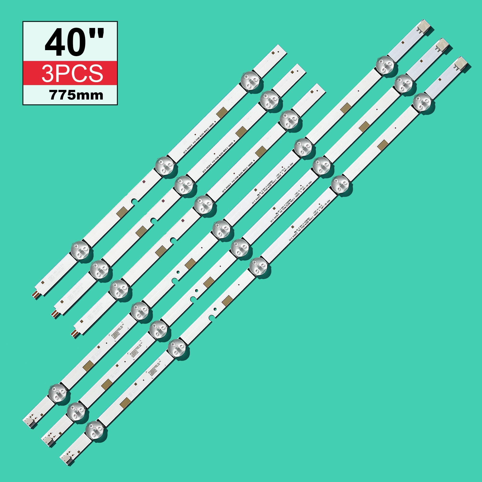 3 uds Tira de for iluminación Trasera for Samsung UE40J5200AW UE40J5200 V5DN-395SM0-R2 R3 BN96-37622A LM41-00355A 00121X 2015 SVS39.5 FCOM