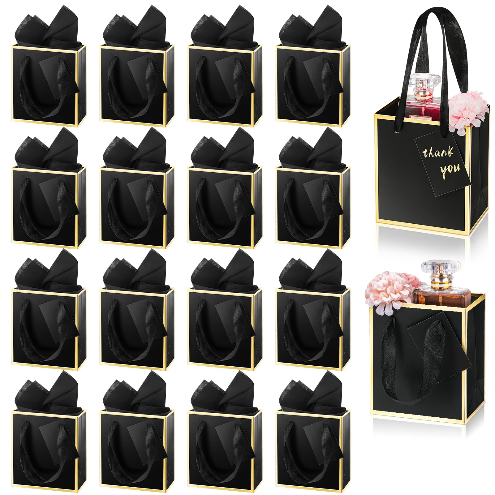 30 Geschenktüten Aus Metallfolie - Grün-Gold, 16,4x7,9x13,9 Cm, Mit Seidenpapier, Für Babyparty, Hochzeit, Weihnachten Und Mehr