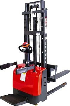SUNMAX Full Electric Pallet Stacker, 3300 lb Capacity, 118" Lift Height, Powered Drive & Lift, Electromagnetic Brake, Walk-Behind Warehouse Stacker for Open-Bottom Pallets