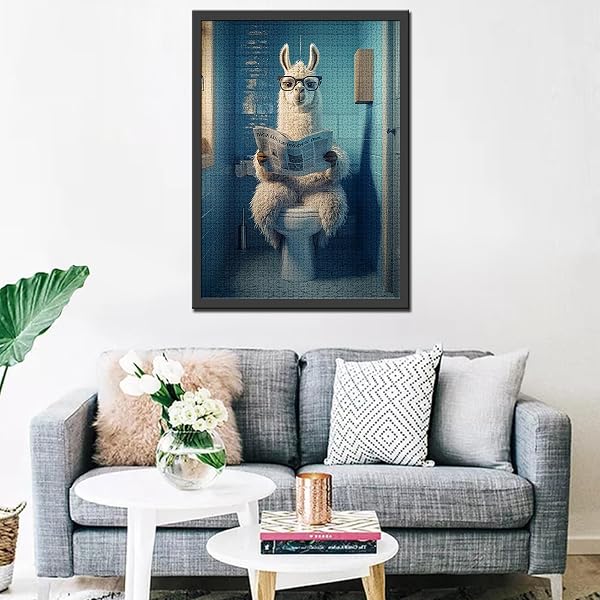Tucoco Store Puzzle de lama avec journal assis sur un siège de toilettes 1 000 pièces, pour adultes, puzzle de bricolage coloré pour la décoration de la maison, jeu difficile pour les activités - 3