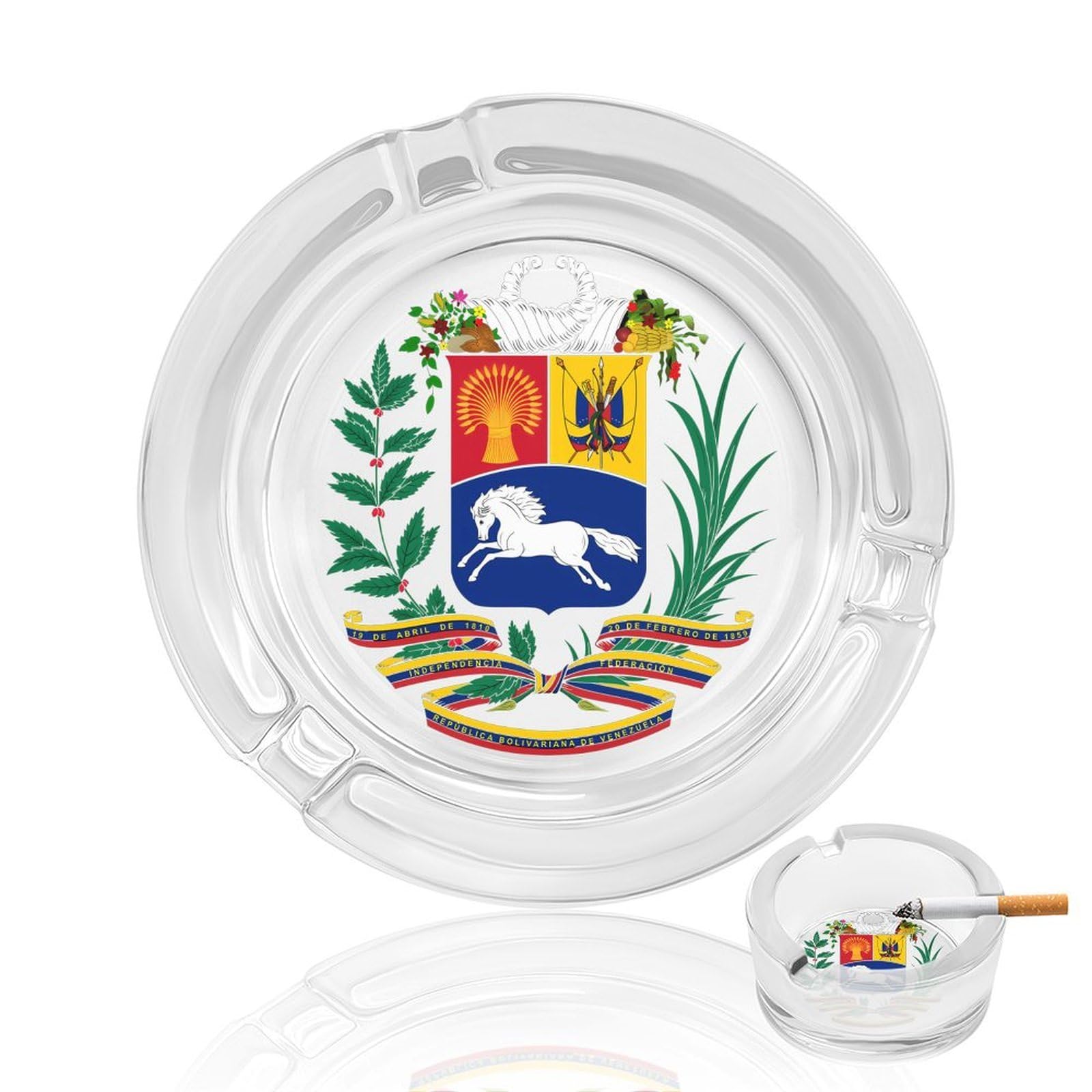Coat of Arms of Venezuela Ashtray Portable Round Glass Outdoor Ash Tray for Home Office Garden Pub