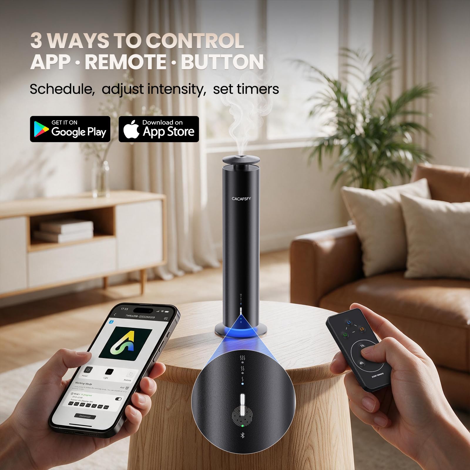 Difusor inalámbrico sin agua para aceites esenciales, difusor de aroma de hotel recargable para habitaciones grandes de hasta 1000 pies cuadrados, aplicación, control remoto y temporizador
