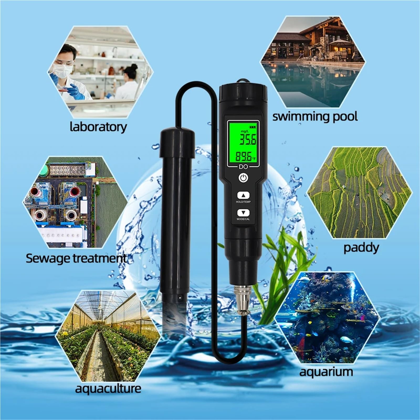 Probador de agua, Medidor profesional de oxígeno disuelto, analizador digital calidad del agua for acuarios dulce y salada
