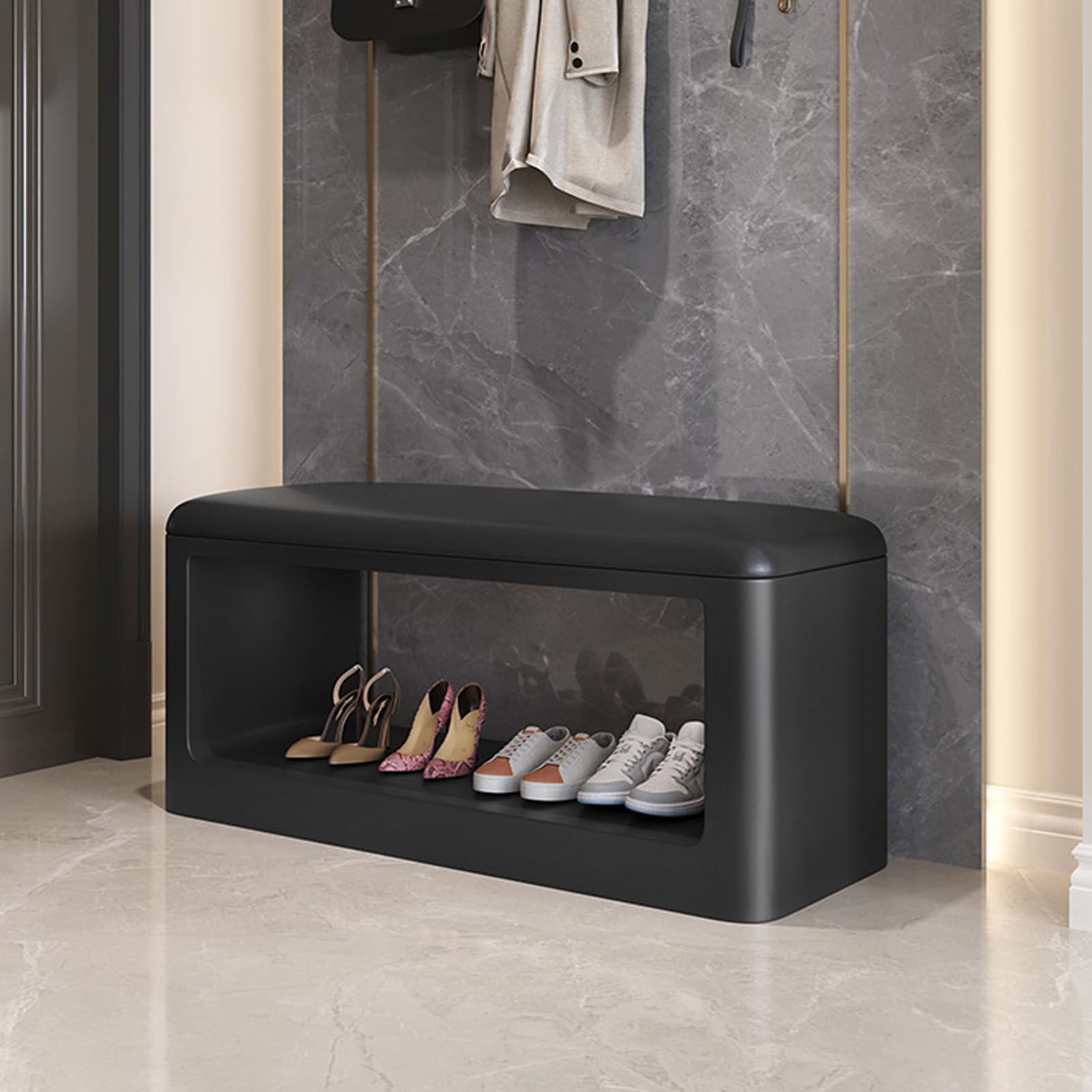 Banco de Entrada de Cuero con Asiento, Asiento de Ventana Banco de Zapatos para Baño Pasillo, Banqueta Tapizado Soporta hasta 330 LB