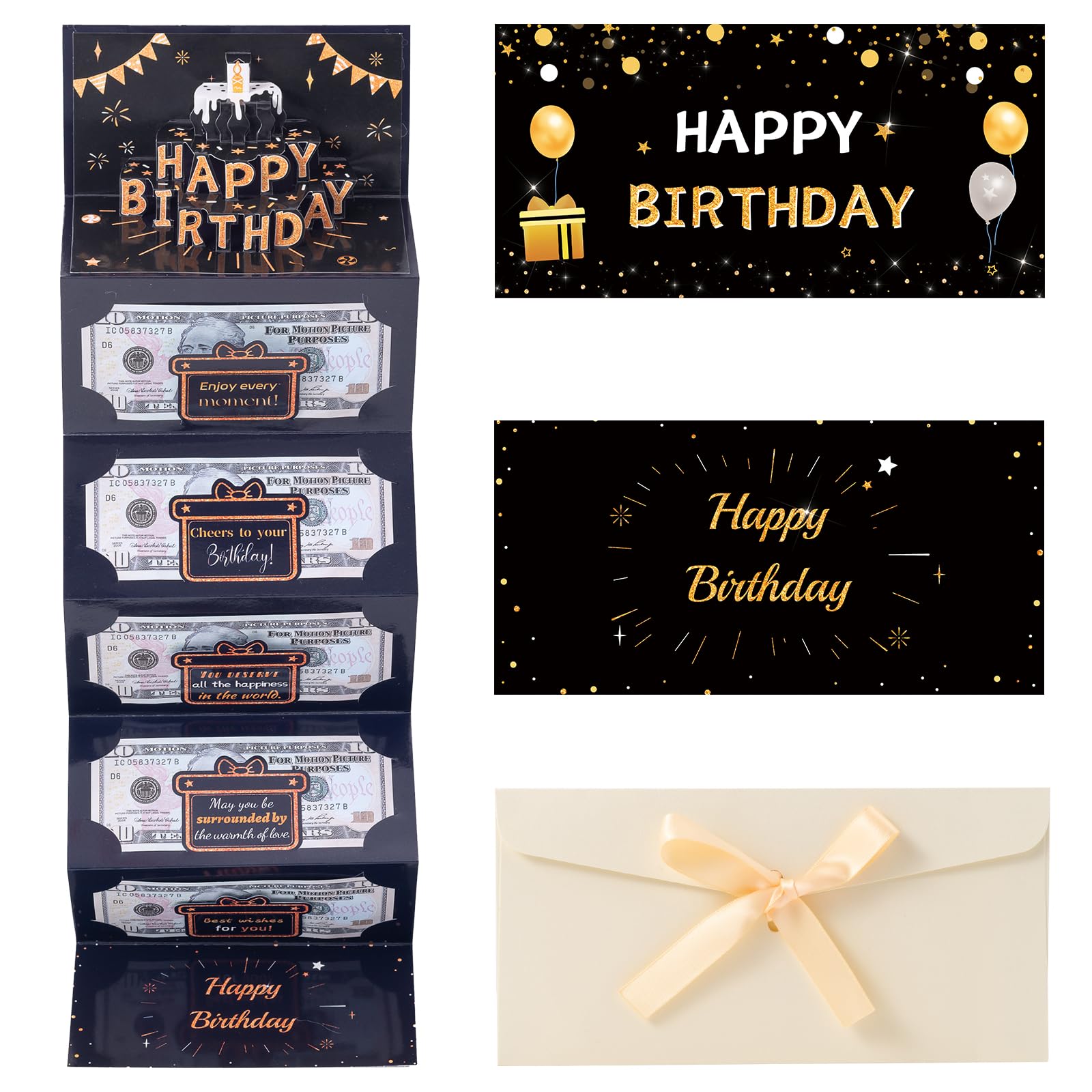 Birthday Money Card with 3D Cake, Cash Gifts Envelope for Men Women(Black)