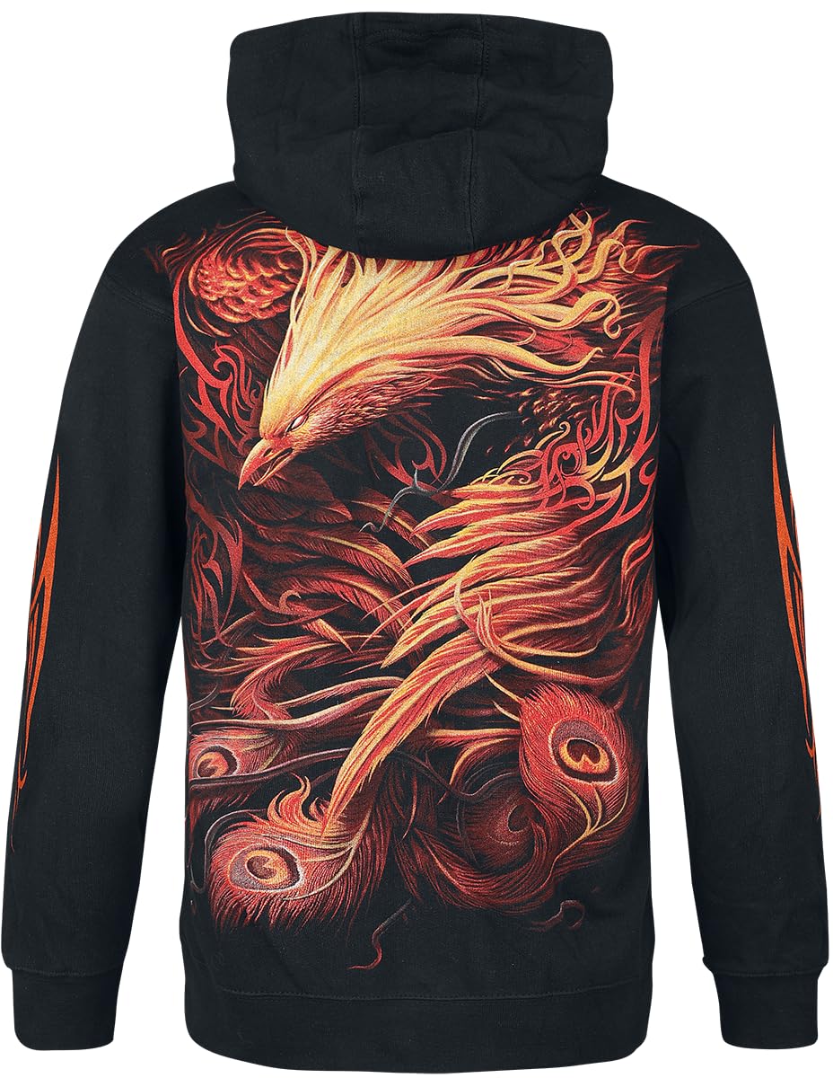 Spiral Phoenix Arisen Uomo Felpa con Cappuccio Nero 100% Cotone Regular
