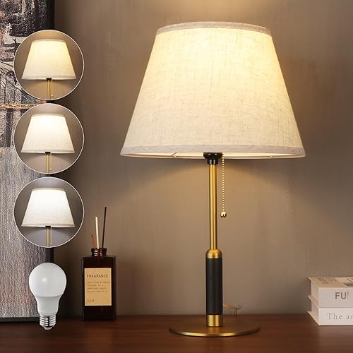 Miniatura 1 de 21" Bedside Lamps for Bedroom Living Room Modern Table Lamp Nightstand Lamp for End Tables 3-Color Temperatures Pull Chain Switch Wood Fabric for