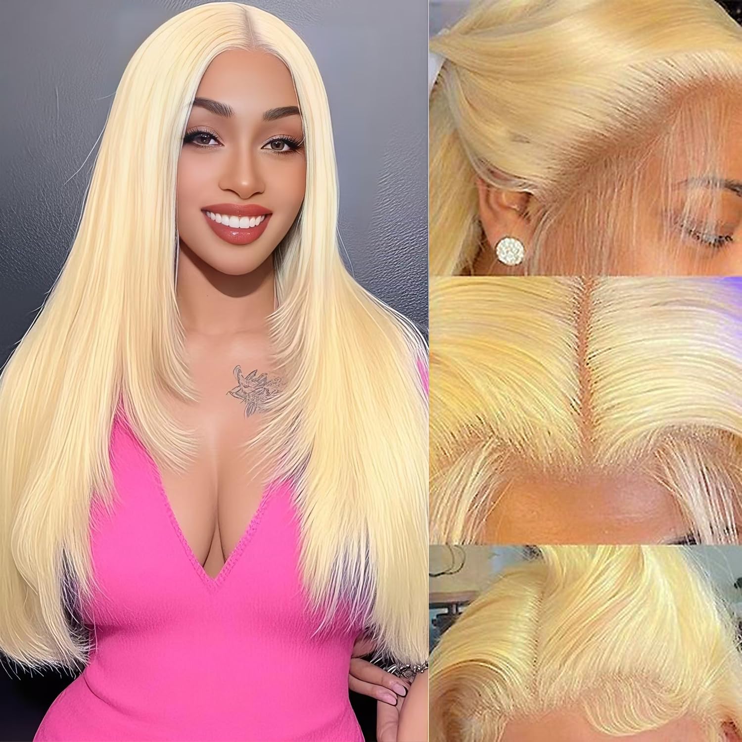 24 inch 613 Blonde Human Hair Wig 180% Density 13x4 HD Transparent 613 Blonde Straight Lace Front Wigs Human Hair For Black Women